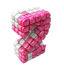 3D rendering of only number 2 made of white and Red squares on full white background High quality photo