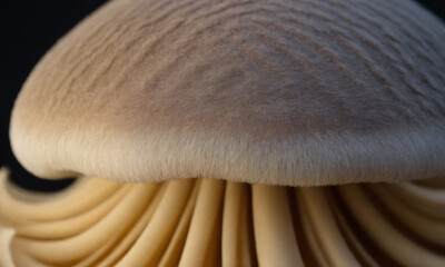 Close view of a mushroom cap showcasing details of texture and shape in a natural setting during daylight Generative AI