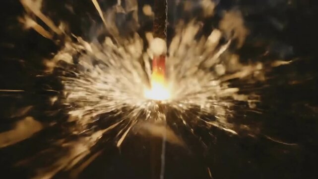 Dynamic Explosion of a Sparkler Creating Bright Sparks and Light Trails