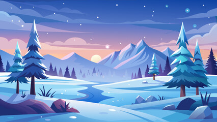 Minimal panoramic winter scene with an open snowy field and generous copy space, creating a calm and versatile background for Christmas, New Year, or seasonal design use
