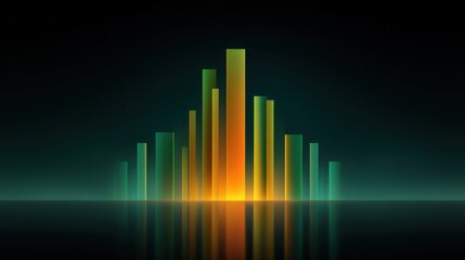 Abstract colorful vertical bars rising in a dark background, visually representing sound waves, growth, or data in a creative artistic form.