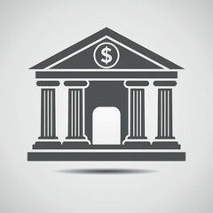 Bank Finance Building Icon &ndash; Flat Monochrome Financial Institution Vector