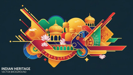 Indian Heritage Vector Illustration: A vibrant vector illustration pays homage to India's rich heritage, showcasing iconic architectural elements, colors, and cultural symbols.