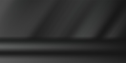 Limbo black background. Abstract dark gradient backdrop. Color wall of studio, room, stand for product display or photo. Modern banner with empty place for advertising text. Vector illustration.