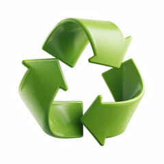 Obraz premium 3D green recycling symbol with circular arrows loop icon, glossy plastic, isolated on transparent background.