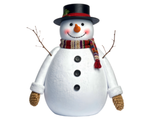 Cheerful snowman with hat, scarf, and button details