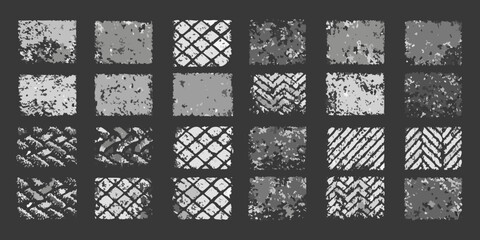Abstract collection of grayscale textures and patterns arranged in a grid format