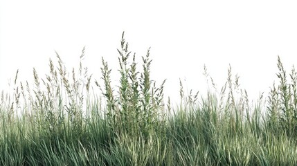Tall green grass stands upright in a wide open space under a bright sky. No other plants or buildings are visible creating a simple outdoor scene.