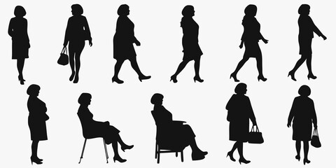 Fototapeta premium Silhouettes of women in various poses and formal attire a collection