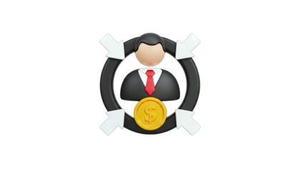 Businessman in Target with Dollar Coin Concept