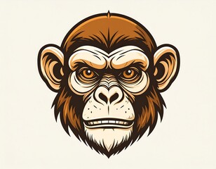 Obraz premium Cartoon-styled chimpanzee head, focused and stern expression