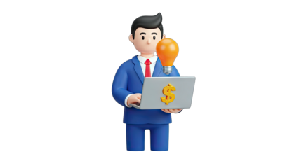 Businessman with Idea and Laptop: Business Concept