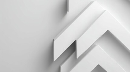 Obraz premium Abstract white geometric shapes arranged in a dynamic upward pattern on a smooth light gray background for modern design concepts and art projects.