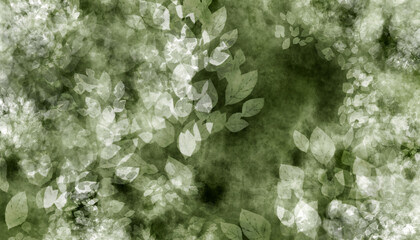 Light foliage on a dark green watercolor background. Abstract natural background. Copy space. Illustration.