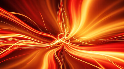 Abstract energy trails, fiery vibrant glow, digital illustration with radial lines motion and