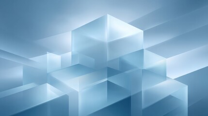 Obraz premium Abstract Blue Background with Shimmering Transparent Cubes and Geometric Shapes for Modern Digital Designs and Artistic Concepts