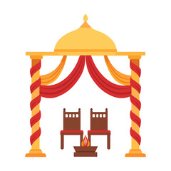 Indian Wedding Mandap with Golden Dome and Chairs Illustration