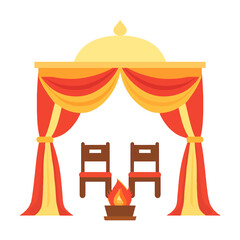 Indian Wedding Mandap with Golden Dome Sacred Fire and Chairs Illustration