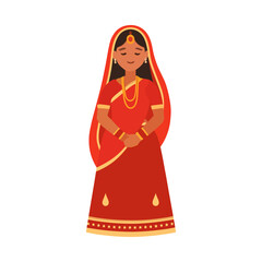 Indian Bride in Traditional Red Saree with Namaste Pose Illustration