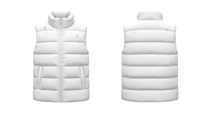 White puffer vest with zipper closure isolated on transparent background