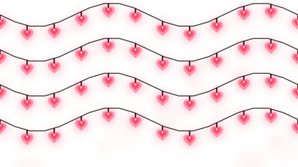 Glowing Heart-Shaped String Lights Isolated Festive Red and Pink Holiday Decoration Overlay