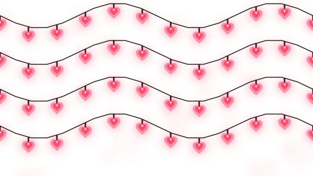 Glowing Heart-Shaped String Lights Isolated Festive Red and Pink Holiday Decoration Overlay - Powered by Adobe