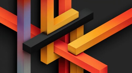 Abstract geometric design with vibrant red, orange, and yellow lines intersecting against a dark background, conveying a sense of depth and motion.
