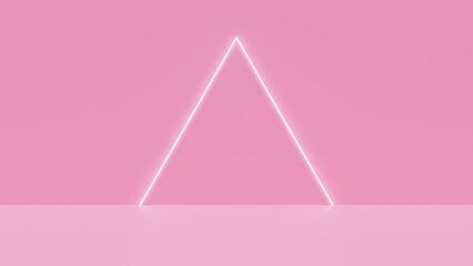 三角形のLEDフレームが光るピンクのステージ背景素材。奥行のあるスタジオの部屋のCGイラスト