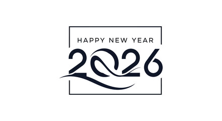 A minimalist new year graphic featuring the year 2026 with elegant swirling lines and text
