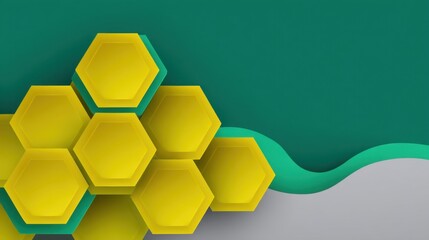 Geometric Shapes with Yellow Hexagons on Green Background for Modern Design Inspiration and Creative Projects in Digital Art and Graphics