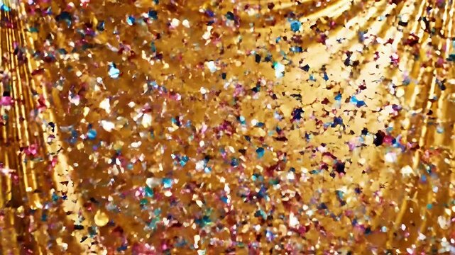 Glittering Gold Texture - A shimmering golden surface is speckled with colorful confetti, creating a festive and textured background.