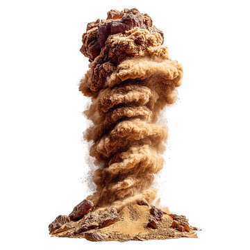 Dust devil spins as small whirlwind of debris concept. A towering dust cloud rising dramatically from the ground.