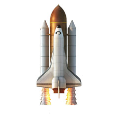 Naklejka premium Space shuttle launching with fiery engine thrust concept. Rocket launch with powerful engines igniting for exploration.