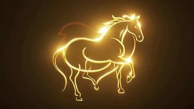 Glowing golden horse &mdash; mystical, solemn atmosphere of strength, freedom and good fortune