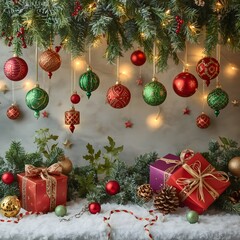 Christmas decoration with beautiful gifts