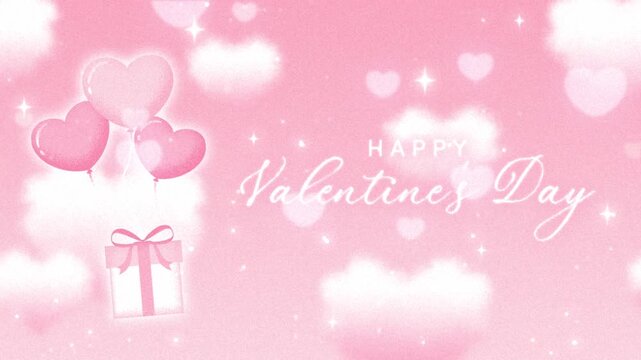 pink background with heart balloons, gift box and clouds in the sky animation for Valentine's Day, Wedding, etc.