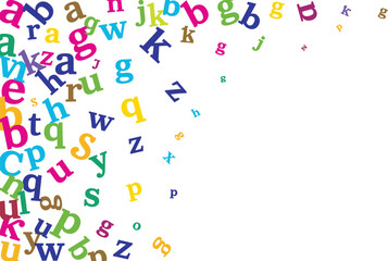 Colorful flying alphabet letters background illustration representing education, learning, language, creativity, typography, literacy, communication, and playful modern design concept