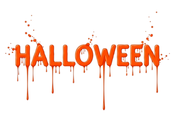 Spooky halloween text with dripping blood effect isolated on transparent background