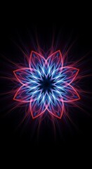 Abstract Floral Design with Glowing Blue and Red Light Trails.