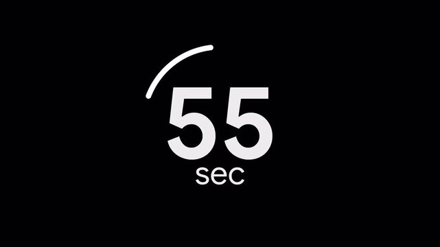 One Minute Countdown Timer Animation 60 to 0 Seconds | Modern White Design with Circular Progress Bar and Alpha Channel Transparent Background Motion Graphic 4k video animation seamless loop