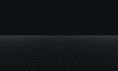 Dark empty grid background with horizon perspective view