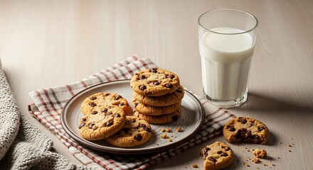 Delightful chocolate chip cookies paired with a refreshing glass of milk
