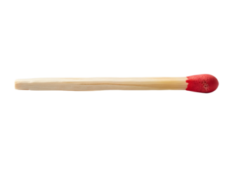 Macro shot of a single matchstick with red head isolated on transparent background