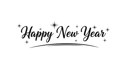 Elegant calligraphy design featuring the phrase happy new year with sparkling star accents