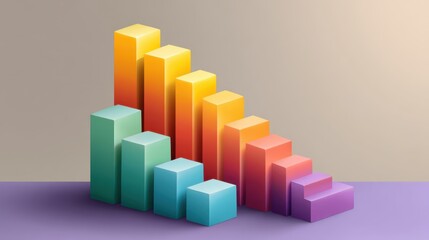 Abstract 3D Chart Graphic with Colorful Bar Graphs Illustrating Growth and Decrease - Modern Business and Data Visualization Concept