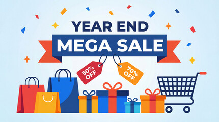 Year end mega sale promotional marketing campaign offering seasonal discount clearance deals for holiday shopping retail consumer purchase opportunity maximizing revenue through strategic pricing fest