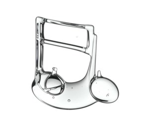 Translucent liquid musical note with bubbles, artfully formed