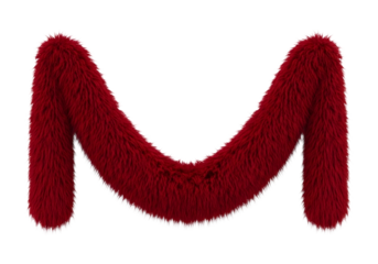 Red fuzzy letter m made of chenille material isolated on transparent background