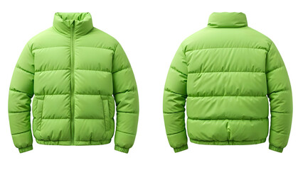 Naklejka premium Green puffer jacket isolated on transparent background