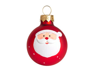 Festive red bauble with Santa Claus face and white dots
